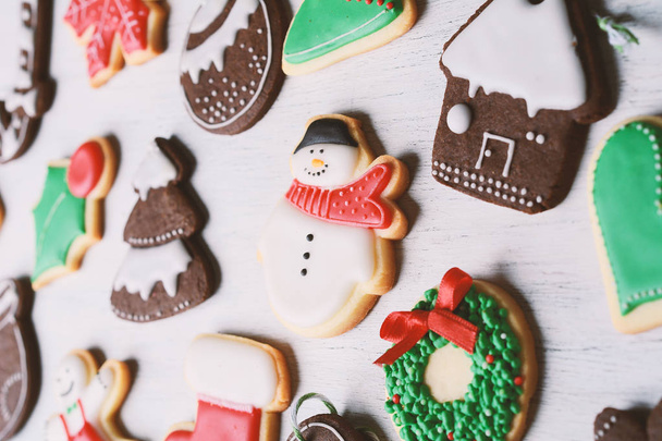 Close up view of mixed christmas cookies. xmas holiday concept. - Φωτογραφία, εικόνα