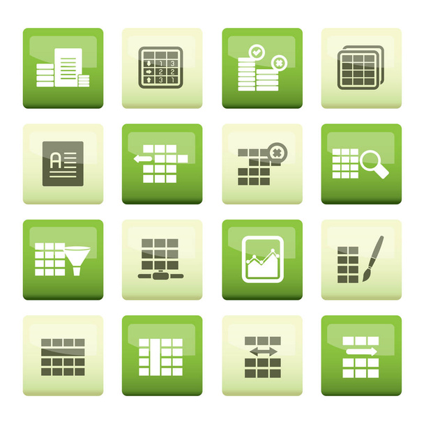 Database and Table Formatting Icons over color background - Vector Icon Set - Vektor, kép