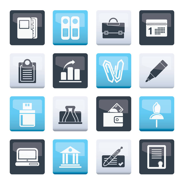 Üzlet, iroda- és pénzügy ikonok felett színes háttér - Vector Icon Set - Vektor, kép