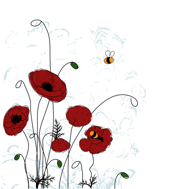 Poppies and bees - Vector, Image