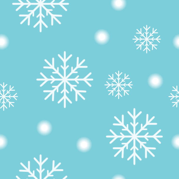 白い雪の結晶とターコイズ ブルー クリスマス背景シンプルなレトロ スタイル デザイン包装紙、プリント、スクラップブッ キング、ベクトル eps10 の雪のボールのシームレスなクリスマス パターン. - ベクター画像