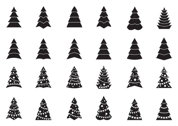 Set of black and white Christmas tree icons - Vector, Image