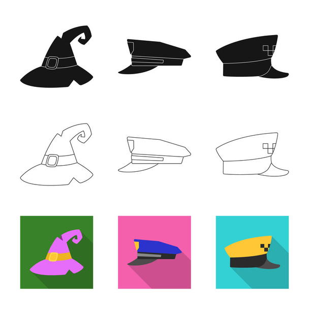 Vector design of headgear and cap symbol. Set of headgear and accessory vector icon for stock. - Vetor, Imagem