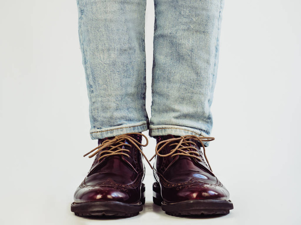 Mens legs, stylish shoes and funny socks. - Valokuva, kuva