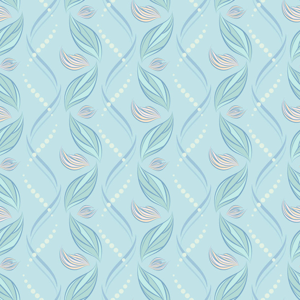 Seamless vector ornamental pattern with abstract floral  and geometric elements in pastel light blue colors for fabric, textile, or wallpaper design - Vecteur, image