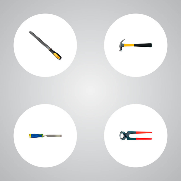Conjunto de instrumentos de símbolos realistas con carpintero, martillo, pinzas y otros iconos para el diseño del logotipo de su aplicación móvil web
. - Vector, imagen
