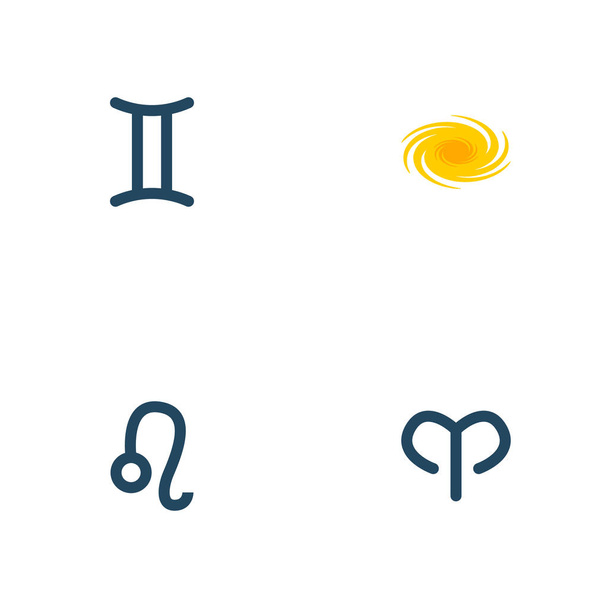 Set von Astronomie-Symbolen flache Stilsymbole mit Arien, Gemini, Galaxie und anderen Symbolen für Ihr Webdesign für mobile Apps. - Foto, Bild