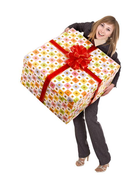 Femme d'affaires avec boîte cadeau. - Photo, image
