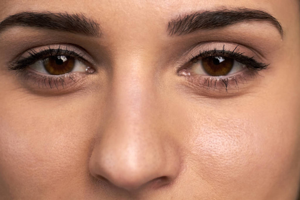 Close up female eyes with natural makeup. - Photo, Image