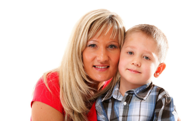 mature mother with child 6 years boy isolated - Photo, Image