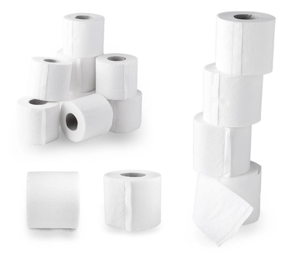 Set de papel higiénico simple sobre fondo blanco
 - Foto, Imagen