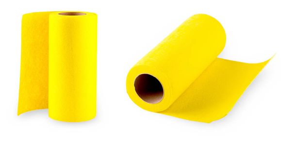 Set de nueva toalla de papel amarillo aislada sobre fondo blanco
 - Foto, Imagen