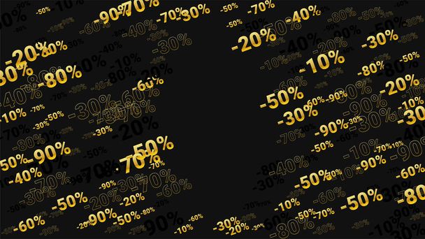 Percent Sings on Dark Background. Black Poster with Silver Percent Sings and Snowflakes. Vector Discount Sale Background. - Vector, Imagen