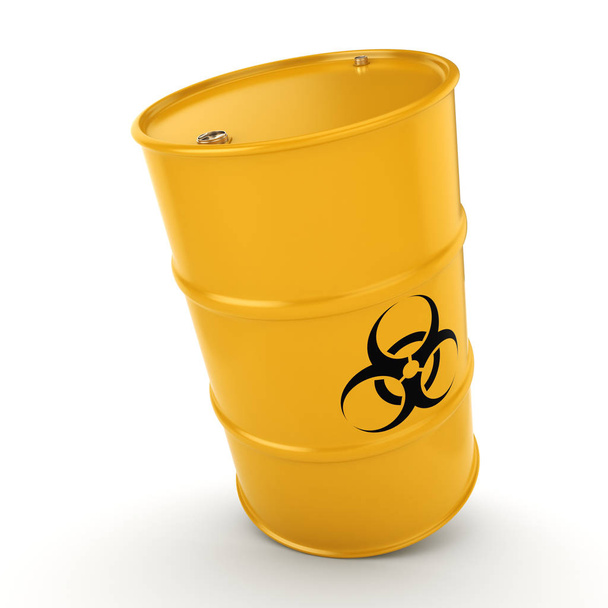 3D rendering yellow barrel with biologically hazardous materials - 写真・画像