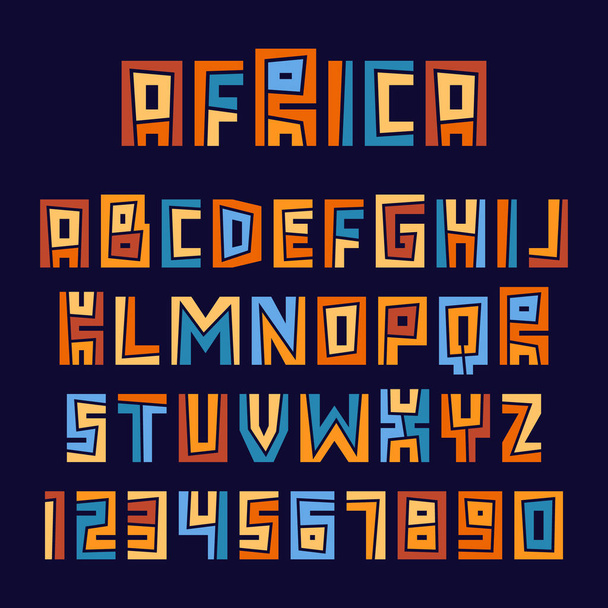 Set van etnische letters en cijfers. Vector grafische alfabet symbolen. Sjabloon ontwerpelementen. - Vector, afbeelding