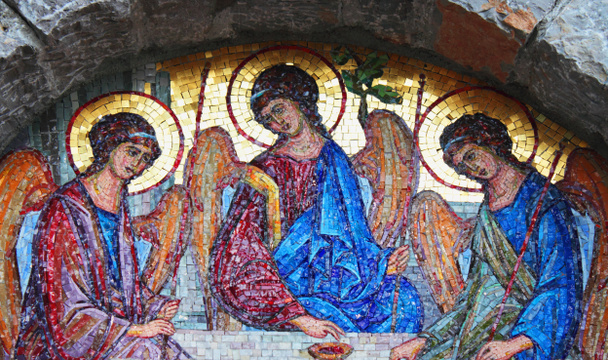 Santíssima Trindade (Mosaic, estilo bizantino de iconografia, 1804, Budva, Montenegro
) - Foto, Imagem