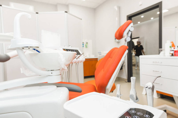 Dental clinic. Reception, examination of the patient. Teeth care. Close-up of modern dental equipment - Foto, Imagen