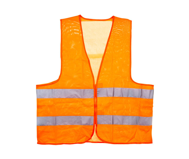 Narancssárga biztonsági mellény, elszigetelt fehér háttér, Vágógörbe. - Fotó, kép