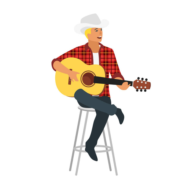 country style singer with guitar - Vector, Image