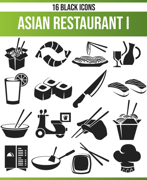 Black Piktoramme / icons on Asian restaurant. This icon set is perfect for creative people and designers who need the theme Asian restaurant in their graphic designs - Vector, Image