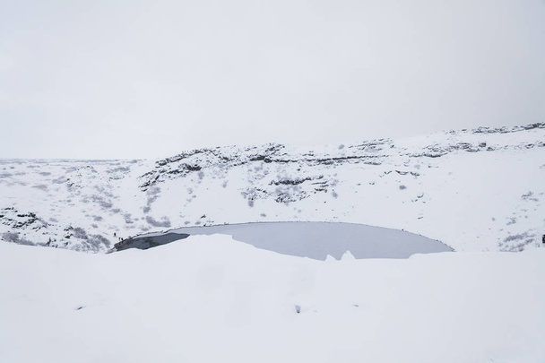 Kerid volcano crater during winter snow in Iceland - Foto, Imagem