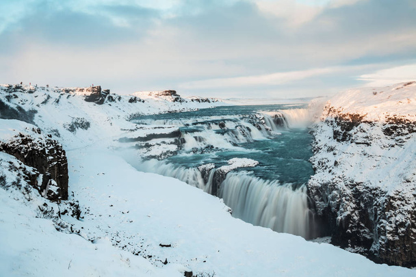 Gullfoss waterfall view in the canyon of the Hvita river during winter snow Iceland - Foto, immagini