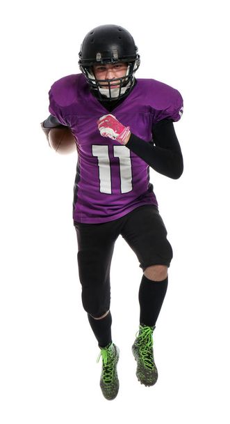 American football player with ball on white background - Fotó, kép