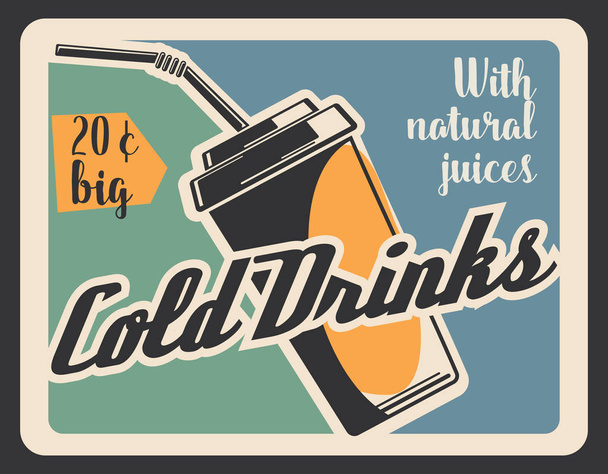 Κρύο ποτό σε χάρτινο Κύπελλο, ρετρό διάνυσμα banner - Διάνυσμα, εικόνα