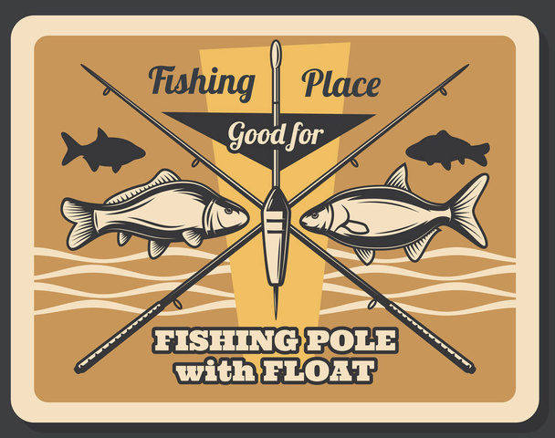 Fishing sport retro poster, fishes and rods - Vector, Image