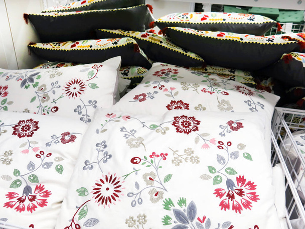 pillows on the bed in the market - Photo, image