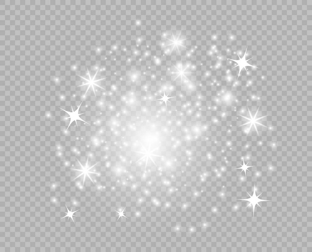Starry glittering dust elements. Glowing light particles. Christmas abstract glitter decoration. Vector element isolated on a transparent background. - Vector, Image