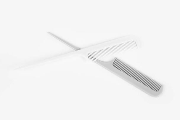 close-up view of combs on white background - Foto, Imagen