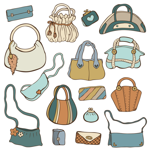 Women's handbags. Hand drawn Vector Set - Vecteur, image