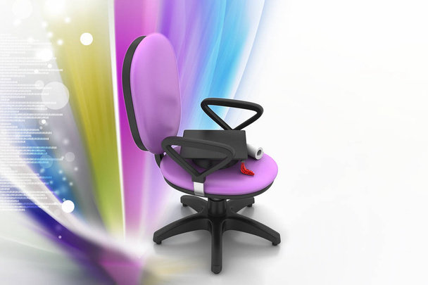 Workplace on color background. Chair illustration - Foto, afbeelding