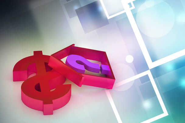 3D illustration of real estate business with question mark and dollar sign  - Photo, Image