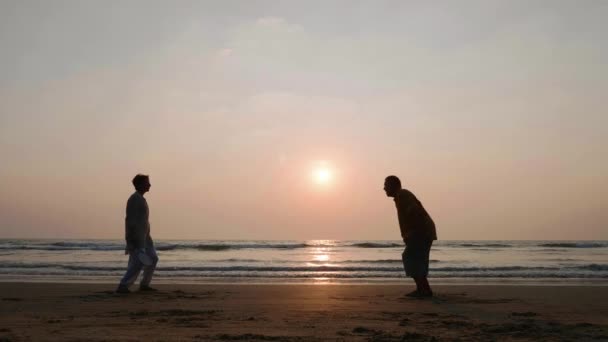 Aktív vezető néhány tai chi-ballon labdáztak a strandon. - Felvétel, videó