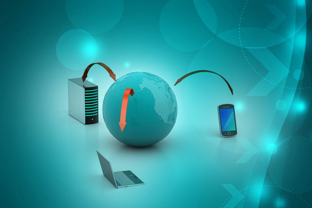 3D-Illustration des globalen Netzwerk- und Internet-Kommunikationskonzepts  - Foto, Bild