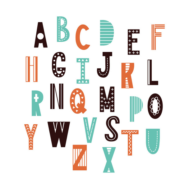 skandinavisches abstraktes Alphabet. Typografie-Plakat mit handgezeichneter Schrift. Vektorillusion - Vektor, Bild