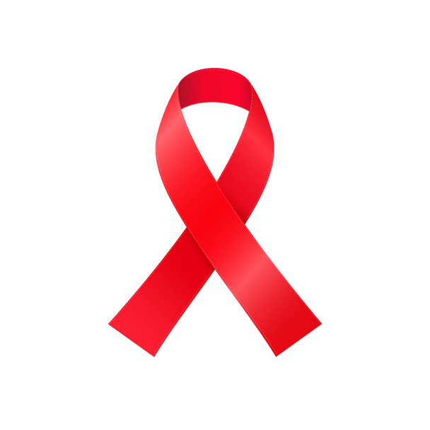 Cinta roja de sensibilización aislada sobre fondo blanco, símbolo de las campañas de solidaridad contra el VIH y el cáncer. Signo mundial del Día Mundial del SIDA
. - Vector, Imagen