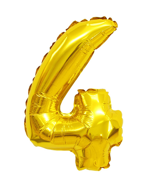 number 4 (four) of yellow (Golden) balloons on a white background. discounts and sales, holidays and education - Valokuva, kuva