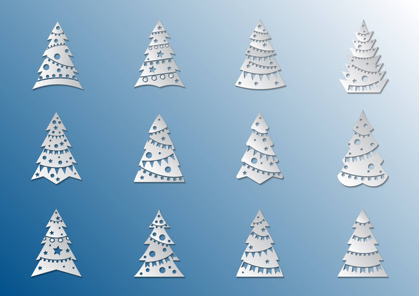 Σύνολο χαρτί χριστουγεννιάτικα δέντρα σχεδιασμός για banner, φέιγ βολάν, πρόσκληση, αφίσα, ιστοσελίδα ή Ευχετήρια κάρτα. Κοπής χαρτιού στυλ, εικονογράφηση διάνυσμα - Διάνυσμα, εικόνα