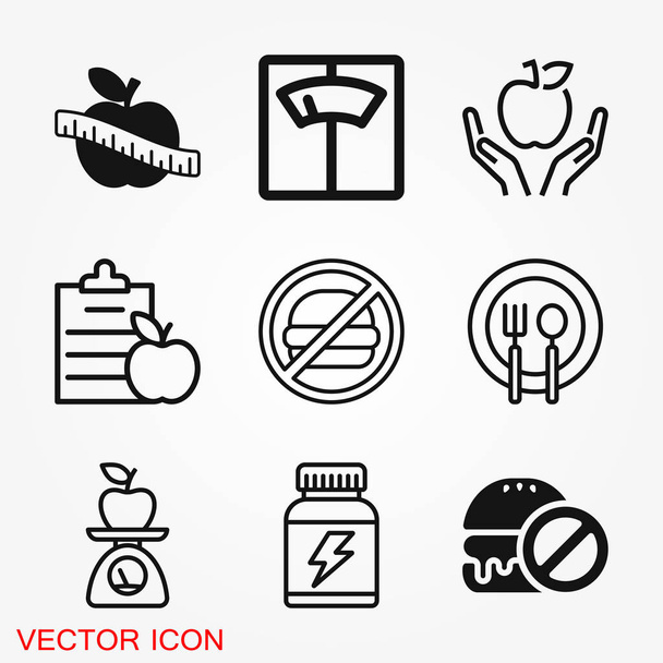 Диетические векторные иконки, пищевые этикетки на заднем плане
 - Вектор,изображение