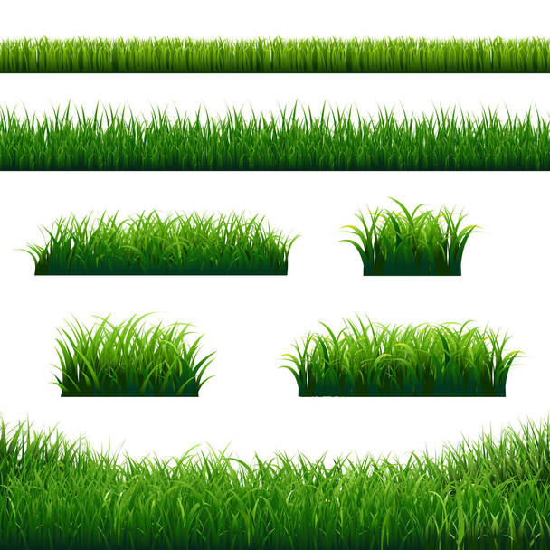 Groen Gras randen grote set met gradiënt gaas, vectorillustratie - Vector, afbeelding