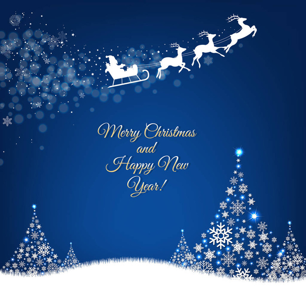 Borde de abeto postal de Navidad y Santa Claus con malla de gradiente, ilustración vectorial - Vector, Imagen