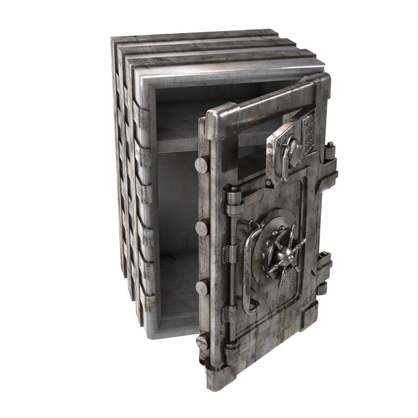 large iron open safe with two doors on an isolated white background. 3d illustration - Φωτογραφία, εικόνα
