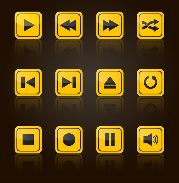 Media player square buttons set - Vector, Imagen
