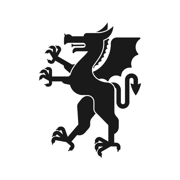 Dragon Heraldic animal silhouette. Fantastic Beast. Monster for coat of arms. Heraldry design element. - Vector, Image