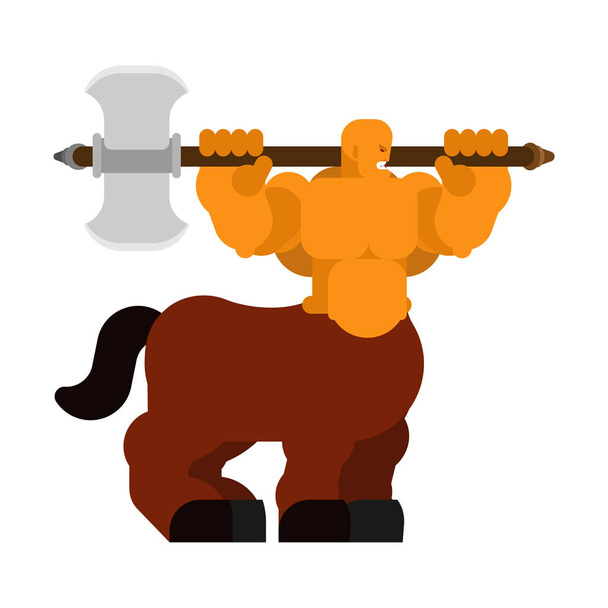 Centaur warrior with ax weapon. Strong Powerful half-man half horse. Mythical Monste - Vector, Image