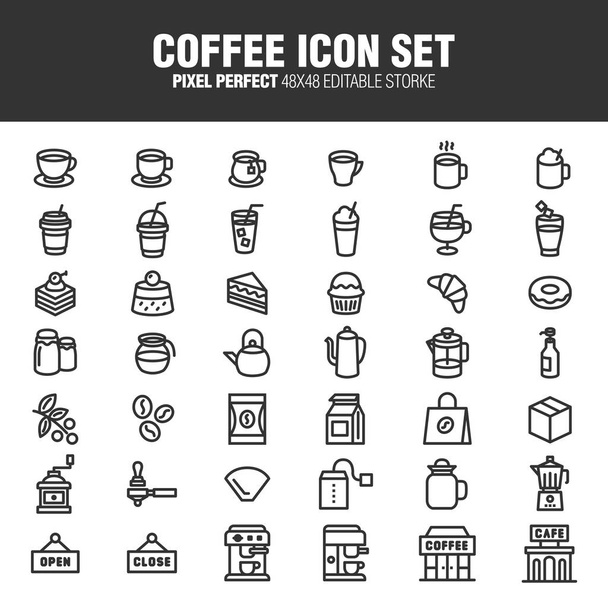eine Reihe von Kaffee-Franchise-Symbolen. ein editierbarer Strich. 48 x 48 Pixel komplett. - Vektor, Bild