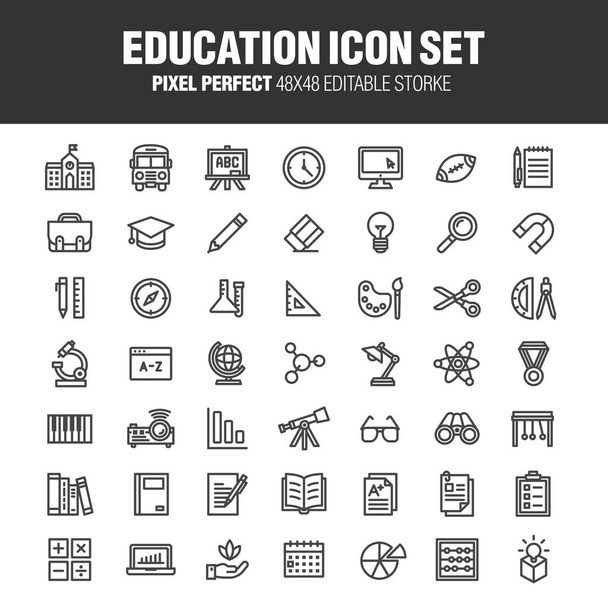 Sada školních a vzdělávacích ikon. Obsahuje ikony pro služeb zapojených do vzdělávání. Upravitelná stopa. 48 x 48 Pixel Perfect. - Vektor, obrázek